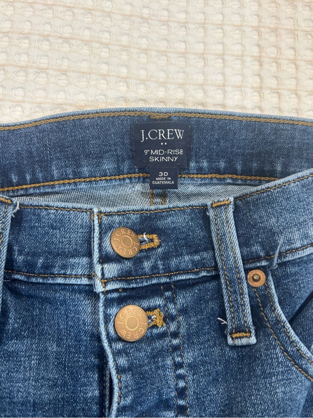J. Crew 9" Mid-Rise Skinny Jeans in Classic Blue Wash
